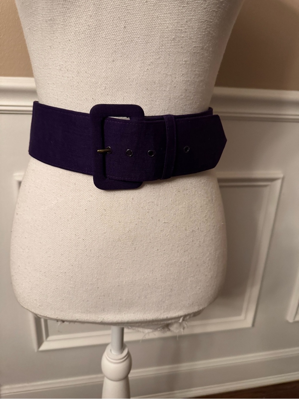 Vintage 80s Astor Purple Wide Waist Belt Fabric Covered Square Buckle W Germany